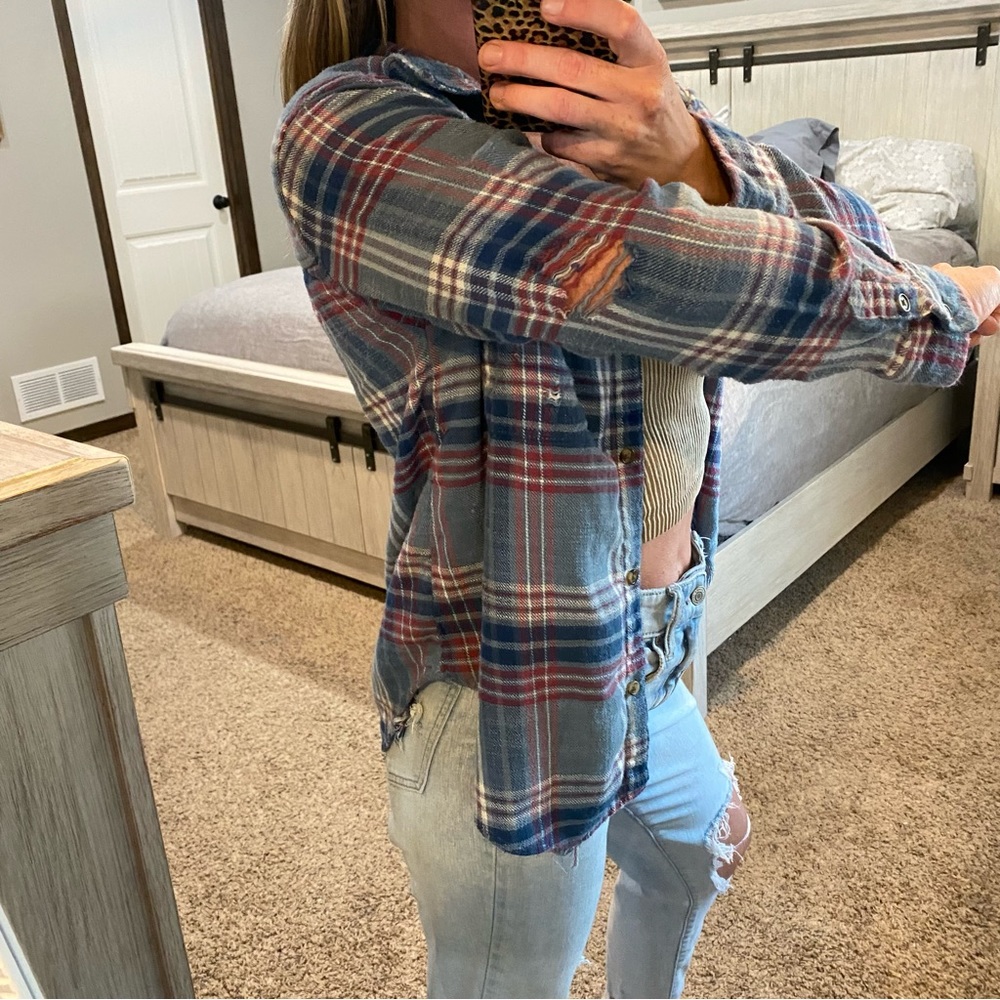 American Eagle Blue Button Down Flannel Size XS - Picture 4 of 15